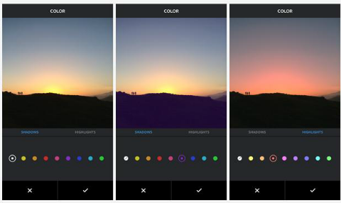 Εργαλεία χρώματος και ξεθωριάσματος Instagram