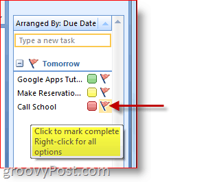 Γραμμή υποχρεώσεων του Outlook 2007 - Κάντε κλικ στο Task Flag για να επισημάνετε ως ολοκληρωμένες
