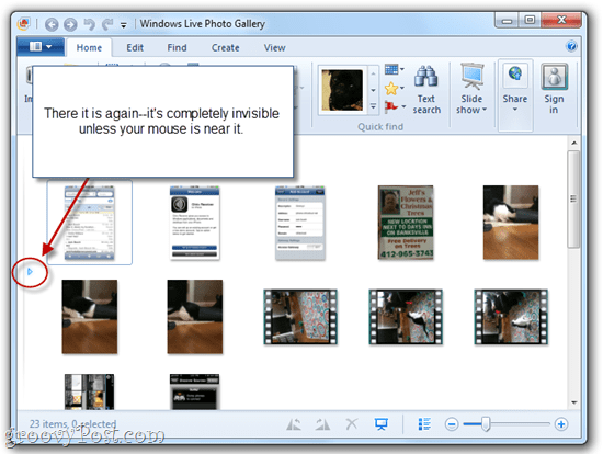 Απόκρυψη / Εμφάνιση παραθύρου πλοήγησης της Γκαλερί φωτογραφιών του Windows Live