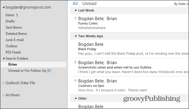 Αναζήτηση φακέλων του Outlook 2013 Brian