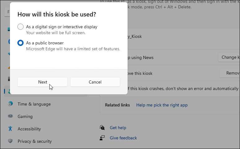 Ρυθμίστε τη λειτουργία Kiosk στα Windows 11