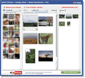 Το HotPrints σάς επιτρέπει να επιλέξετε από τις φωτογραφίες που έχετε μεταφορτώσει ή από φίλους στο Facebook