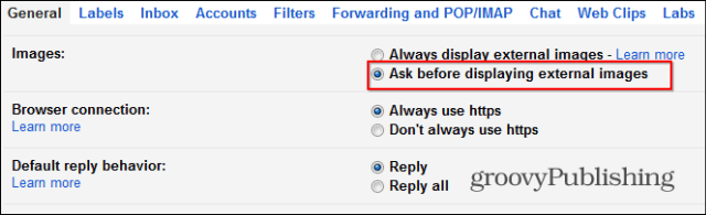 Το Gmail απενεργοποιεί τις ρυθμίσεις αυτόματης φόρτωσης εικόνας