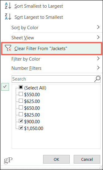 Διαγραφή φίλτρων στο Excel