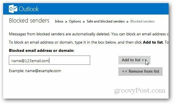 Outlook.com: Προσθήκη διευθύνσεων ηλεκτρονικού ταχυδρομείου στη λίστα αποκλεισμού