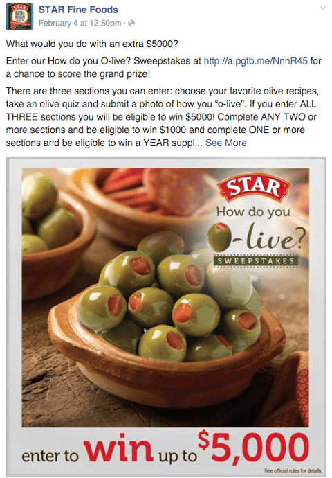 δημοσίευση διαγωνισμού στο star olives facebook
