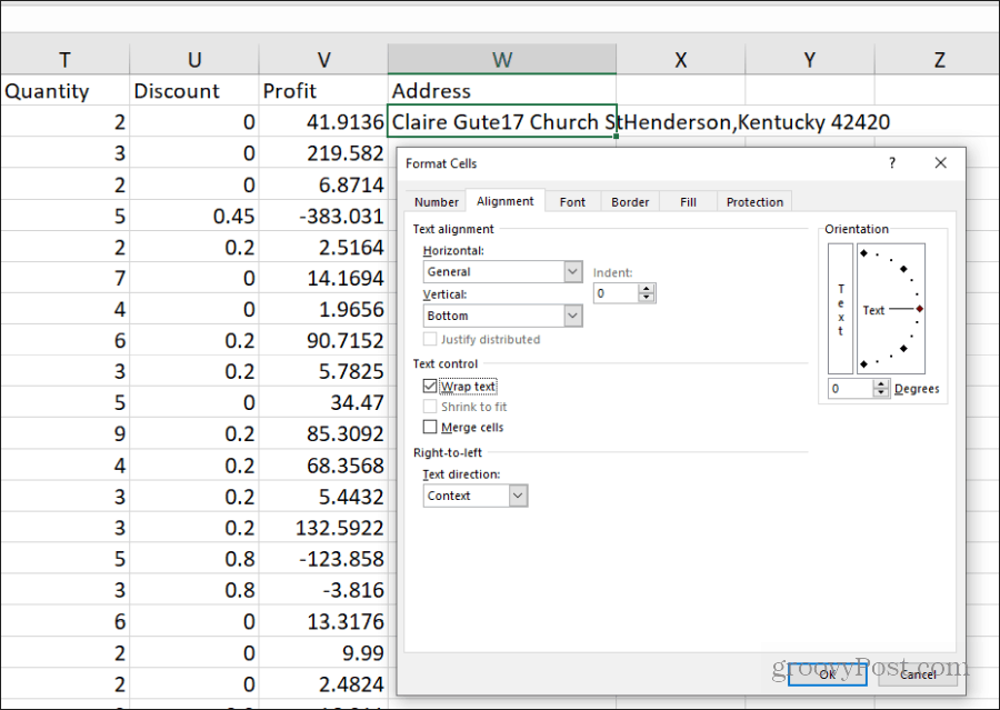 ρύθμιση του τυλίγματος κειμένου στο Excel