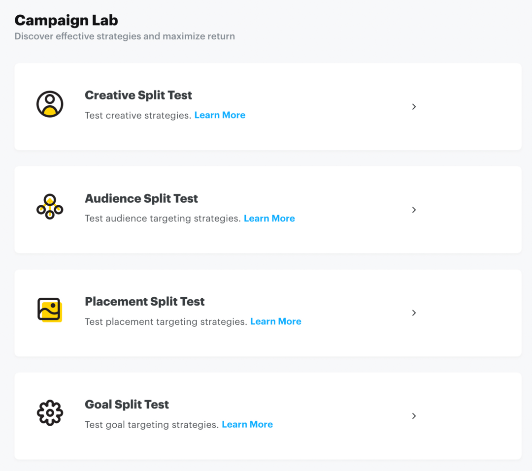 ρυθμίστε τη δοκιμή Snap split μέσω του Campaign Lab Βήμα 1