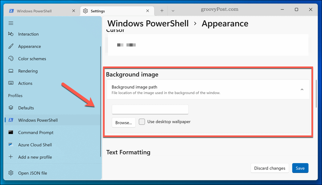 Εφαρμογή νέου φόντου στην εφαρμογή τερματικού των Windows 11