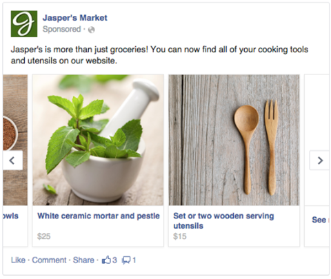 Παράδειγμα διαφήμισης πολλαπλών προϊόντων στο facebook