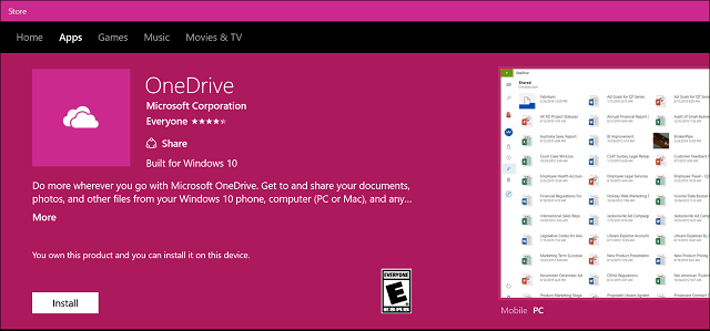 Τα παράθυρα της εφαρμογής OneDrive 10