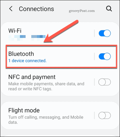 Μενού ρυθμίσεων Bluetooth Android