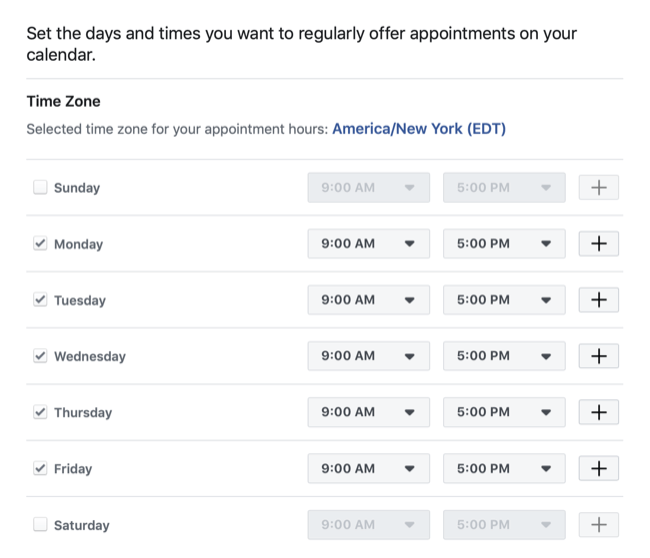 ορίστε ημερομηνίες και ώρες διαθέσιμες για κράτηση ραντεβού με τη σελίδα Facebook