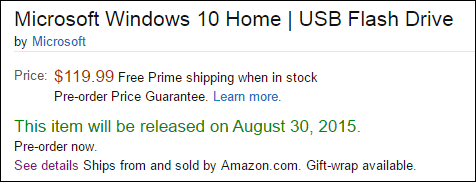 Προ-παραγγείλετε τα Windows 10 Λιανική USB Flash Drive από την Amazon