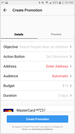 Κουμπί δράσης προώθησης διαφημίσεων Instagram