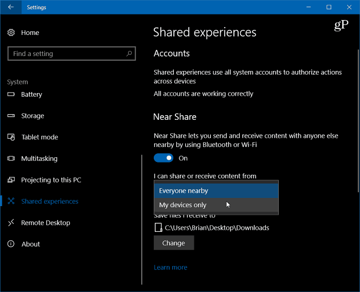1 Ενεργοποίηση της Κοινόχρηστης κοινής χρήσης των Windows 10 Ρυθμίσεις