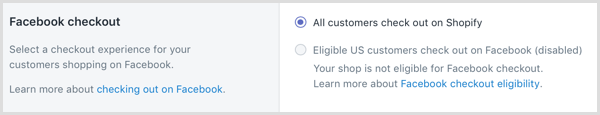 Στο Shopify, επιλέξτε μια εμπειρία αγοράς για τους πελάτες σας που ψωνίζουν στο Facebook.