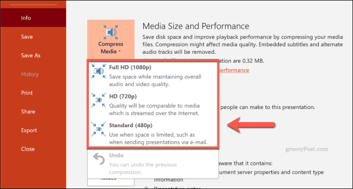 Συμπίεση επιλογές Media στο PowerPoint