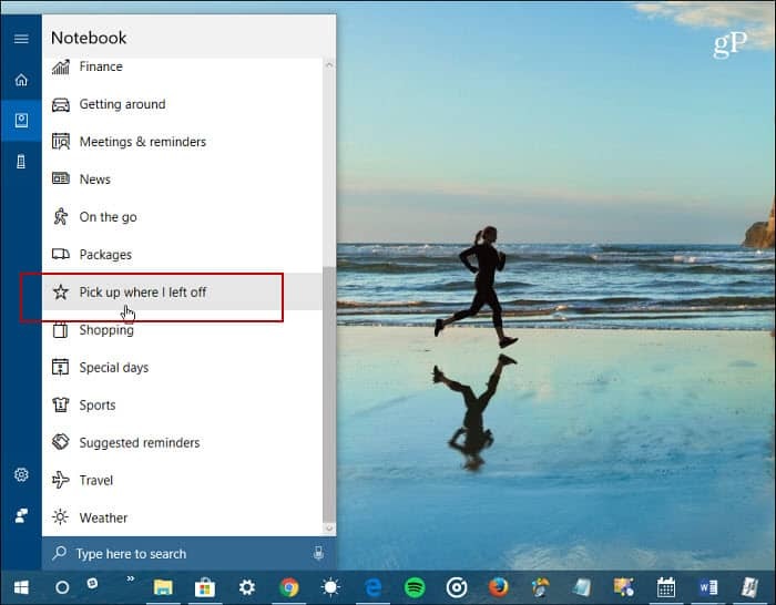 Cortana Notebook Σηκώστε όπου έφυγα