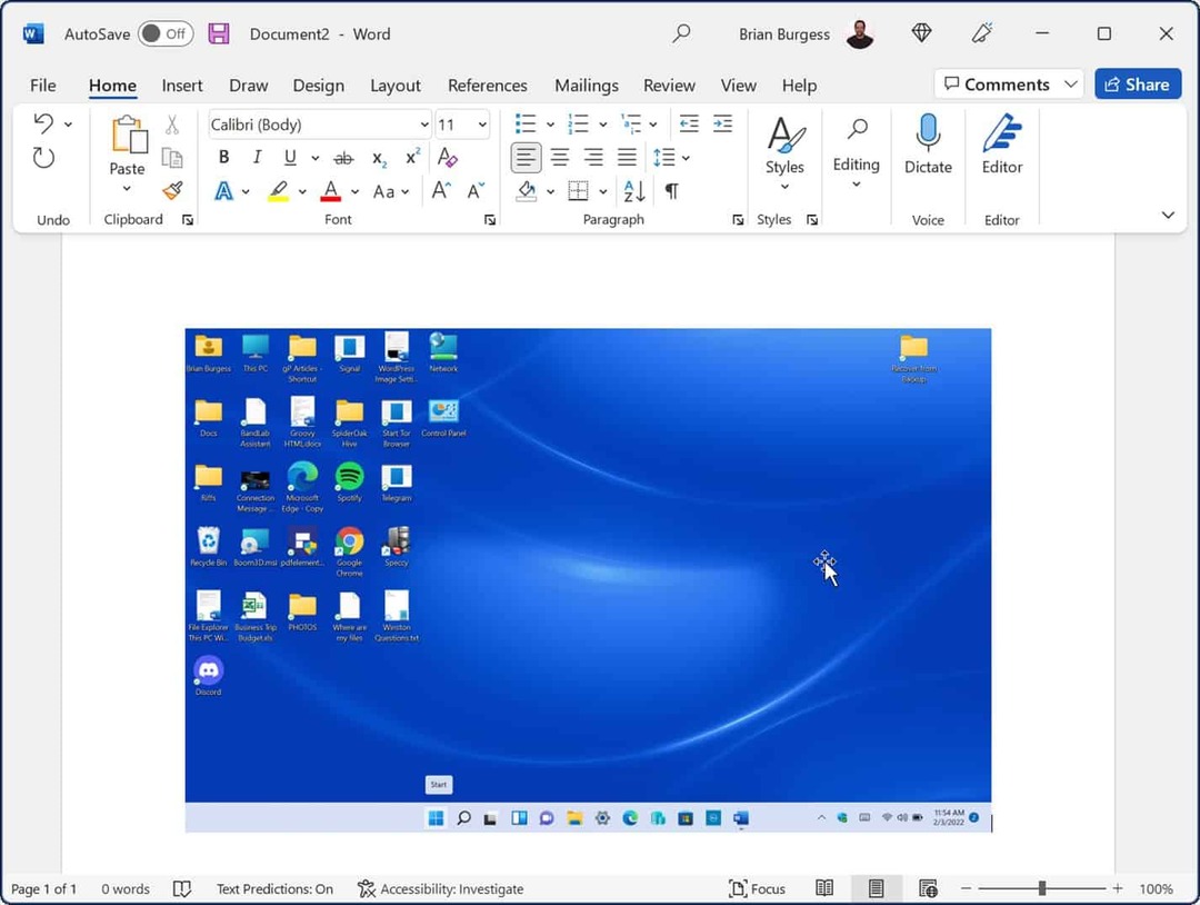 Επικόλληση στιγμιότυπου οθόνης του Microsoft Word