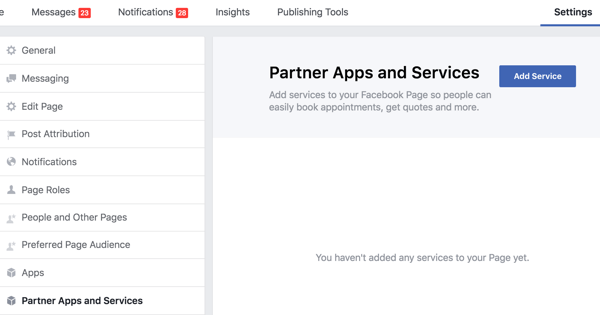 Κάντε κλικ στην επιλογή Εφαρμογές και υπηρεσίες συνεργάτη στις Ρυθμίσεις της σελίδας σας στο Facebook.