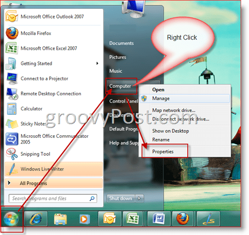 Windows 7 - Ανοίξτε τις ιδιότητες του υπολογιστή