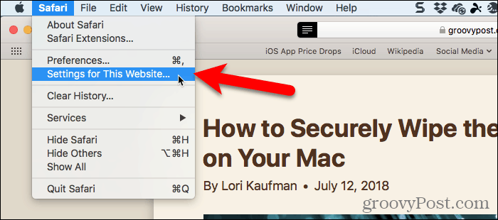 Επιλέξτε Ρυθμίσεις για αυτήν την τοποθεσία στο Safari για Mac