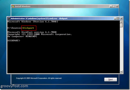 Windows 7 Native VHD Εγκατάσταση Dual Εκκίνηση εκκίνησης Diskpart 6.1.7048 από CMD Prompt για την κατασκευή αρχείου VHD