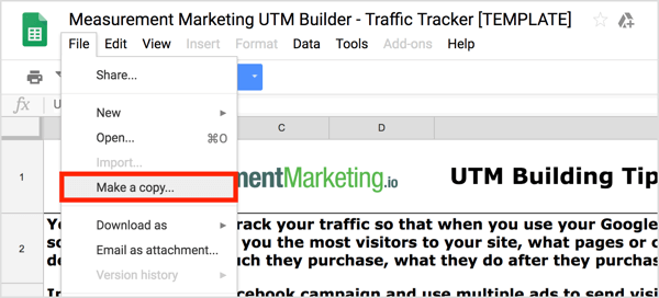 Ανοίξτε το UTM Builder και, στη συνέχεια, επιλέξτε Αρχείο> Δημιουργία αντιγράφου για να δημιουργήσετε το δικό σας αντίγραφο.
