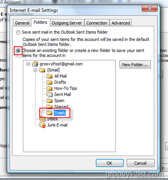 Εγκατάσταση του φακέλου αλληλογραφίας ΑΠΟΣΤΟΛΗ για το λογαριασμό iMAP στο Outlook 2007:: Επιλέξτε το φάκελο Κάδος απορριμμάτων
