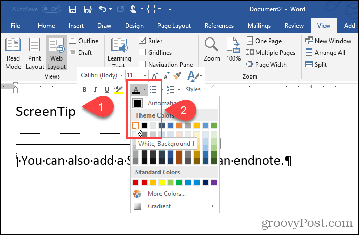 Αλλάξτε το χρώμα του αριθμού endnote στο Word