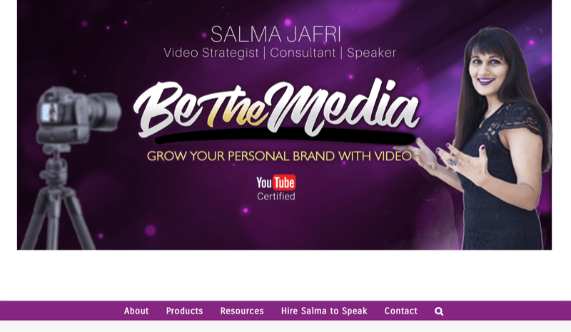 στιγμιότυπο οθόνης της ιστοσελίδας της salma jafri σημειώνοντας ότι είναι η μάρκα μέσων
