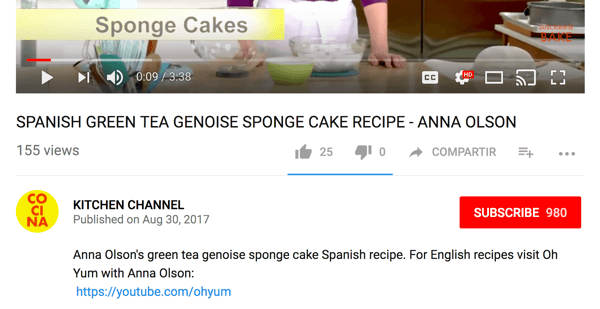 Η Cocina κατευθύνει το αγγλόφωνο κοινό σε ένα διαφορετικό κανάλι μαγειρικής στο YouTube.