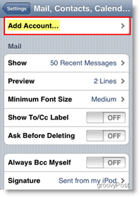 Apple iPhone και iPod Touch Προσθήκη λογαριασμού αλληλογραφίας