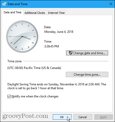 Ημερομηνία και Ώρα στο παράθυρο διαλόγου στα Windows