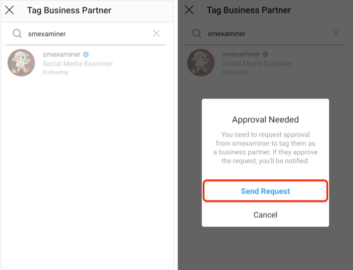 στείλτε αίτημα έγκρισης σε επιχειρηματικό συνεργάτη στο Instagram