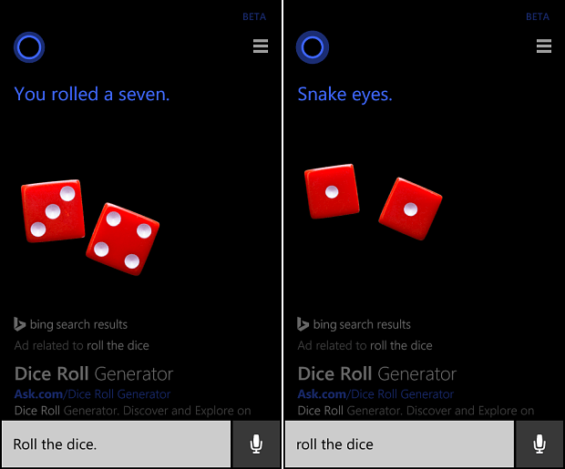 Αναστρέψτε ένα νόμισμα ή Roll τα ζάρια με την Cortana στο Windows Phone 8.1