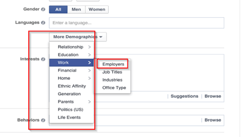 Επιλογές στόχευσης διαφημίσεων στο Facebook στο χώρο εργασίας