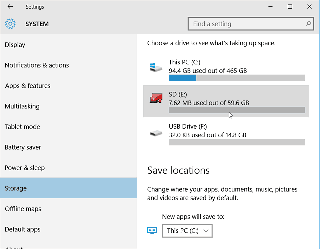 Ρυθμίσεις Αποθήκευση Windows 10