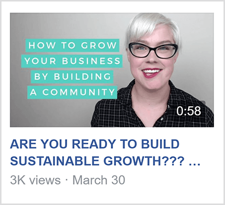 Για να διδάξει σε μια ομάδα Facebook, η Caitlin Bacher μοιράζεται βίντεο σαν αυτό το βίντεο με το κείμενο How To Grow Η επιχείρησή σας χτίζοντας μια κοινότητα και μια εικόνα του Caitlin από τους ώμους προς τα πάνω και προς την πλευρά ΦΩΤΟΓΡΑΦΙΚΗ ΜΗΧΑΝΗ.