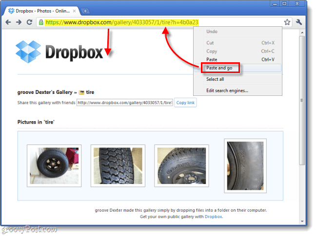 πατήστε σύνδεσμο για να προβάλετε το dropbox στο διαδίκτυο