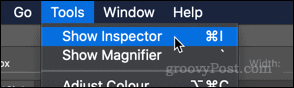 Εμφάνιση επιλογής Inspector στην εφαρμογή προεπισκόπησης macOS