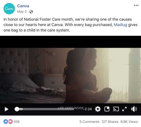 Παράδειγμα ανάρτησης στο Facebook με μια μη κερδοσκοπική οργάνωση φωνάζει από το Canva.
