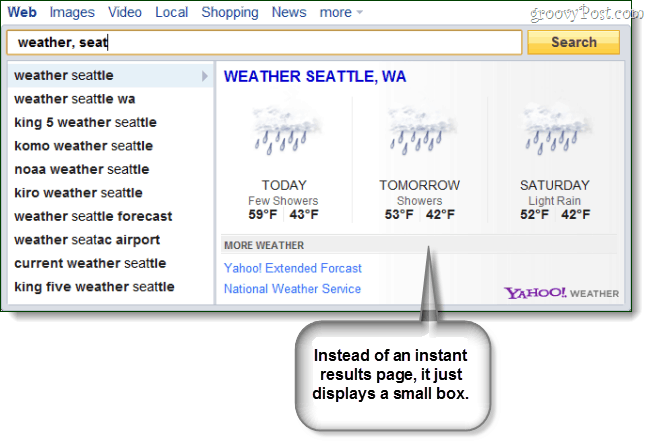 Yahoo Search Direct για καιρικές συνθήκες