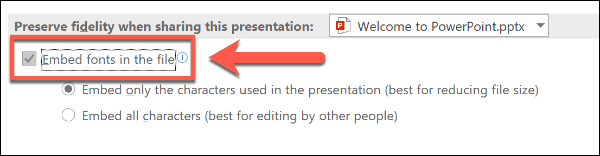 Ενσωματώστε την επιλογή γραμματοσειρών στο PowerPoint