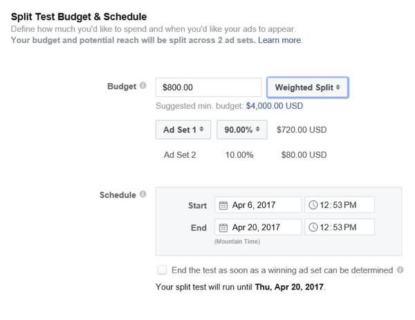 Το Facebook σάς επιτρέπει να ελέγχετε τον προϋπολογισμό που θα διαθέσετε σε κάθε σύνολο διαφημίσεων.