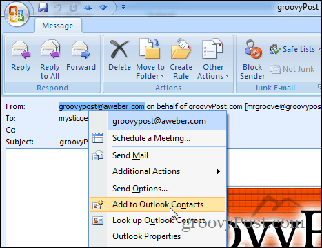 Προσθήκη στις επαφές του Outlook 2007