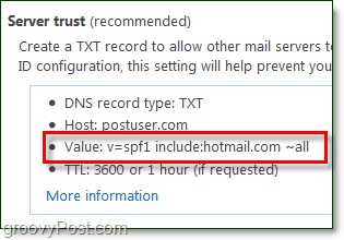αντιγράψτε την τιμή από την εμπιστοσύνη των διακομιστών στις υπηρεσίες του Windows Live Domain