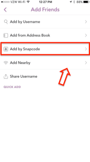 snapchat προσθήκη από snapcode