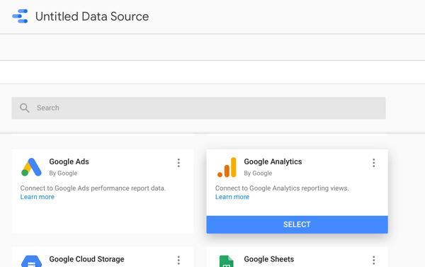 Χρησιμοποιήστε το Google Data Studio για να αναλύσετε τις διαφημίσεις σας στο Facebook, βήμα 2, επιλογή να χρησιμοποιήσετε το Google Analytics ως πηγή δεδομένων σας